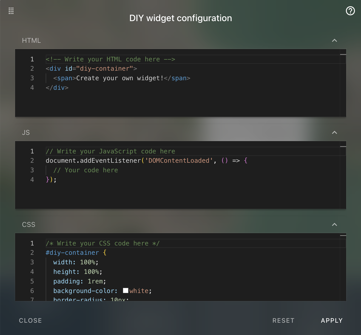 Diy Widget Config