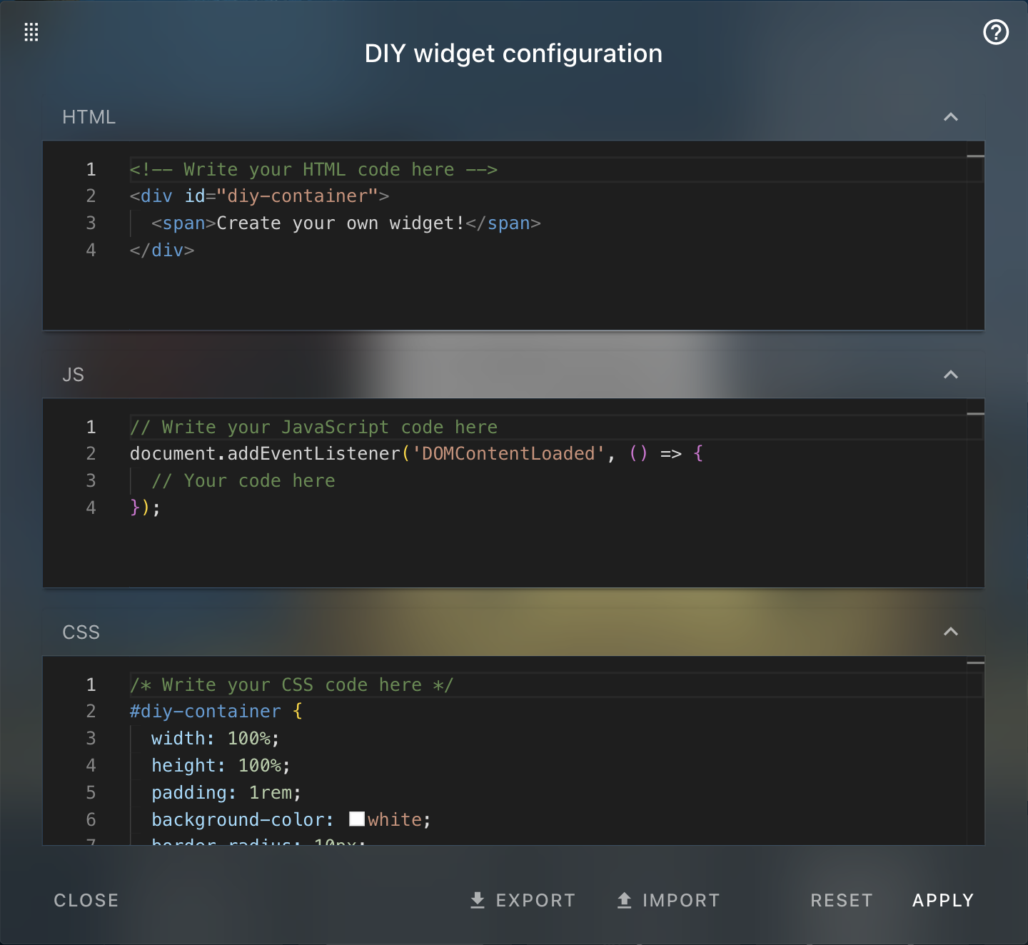 Diy Widget Config