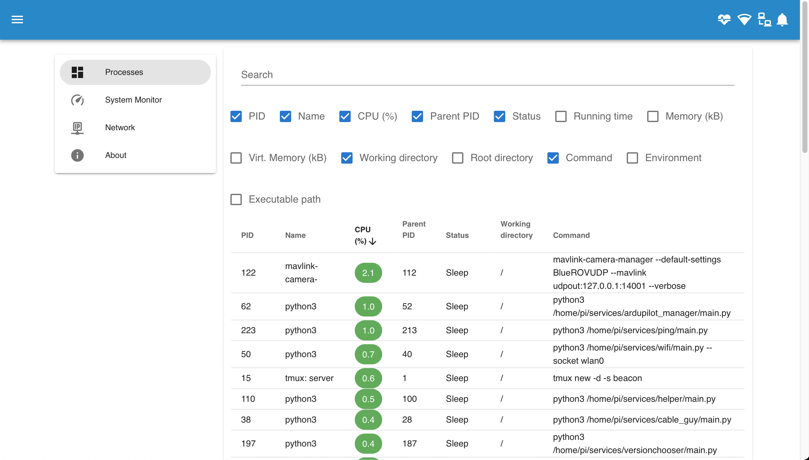 System Info Processes