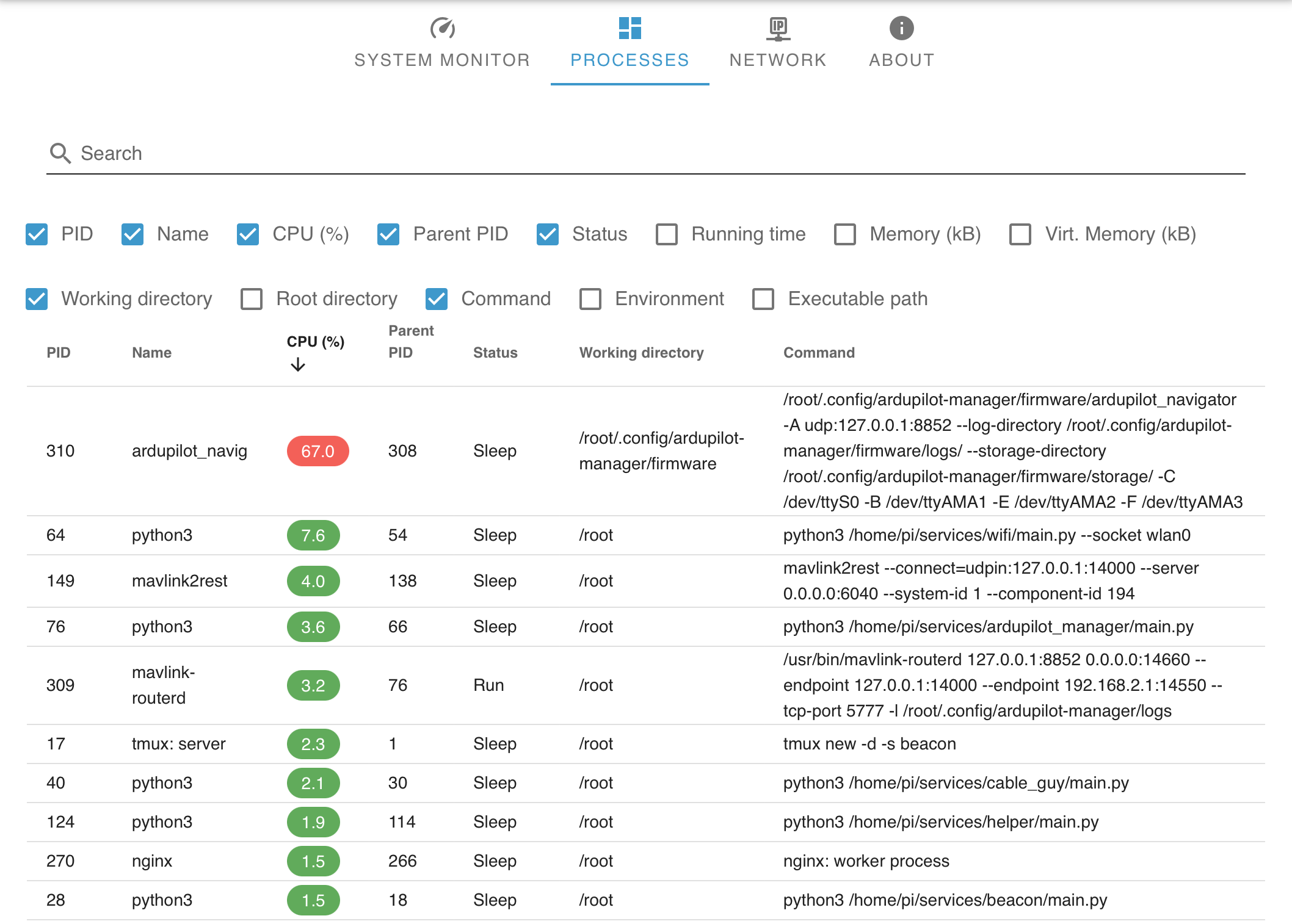 System Info Processes