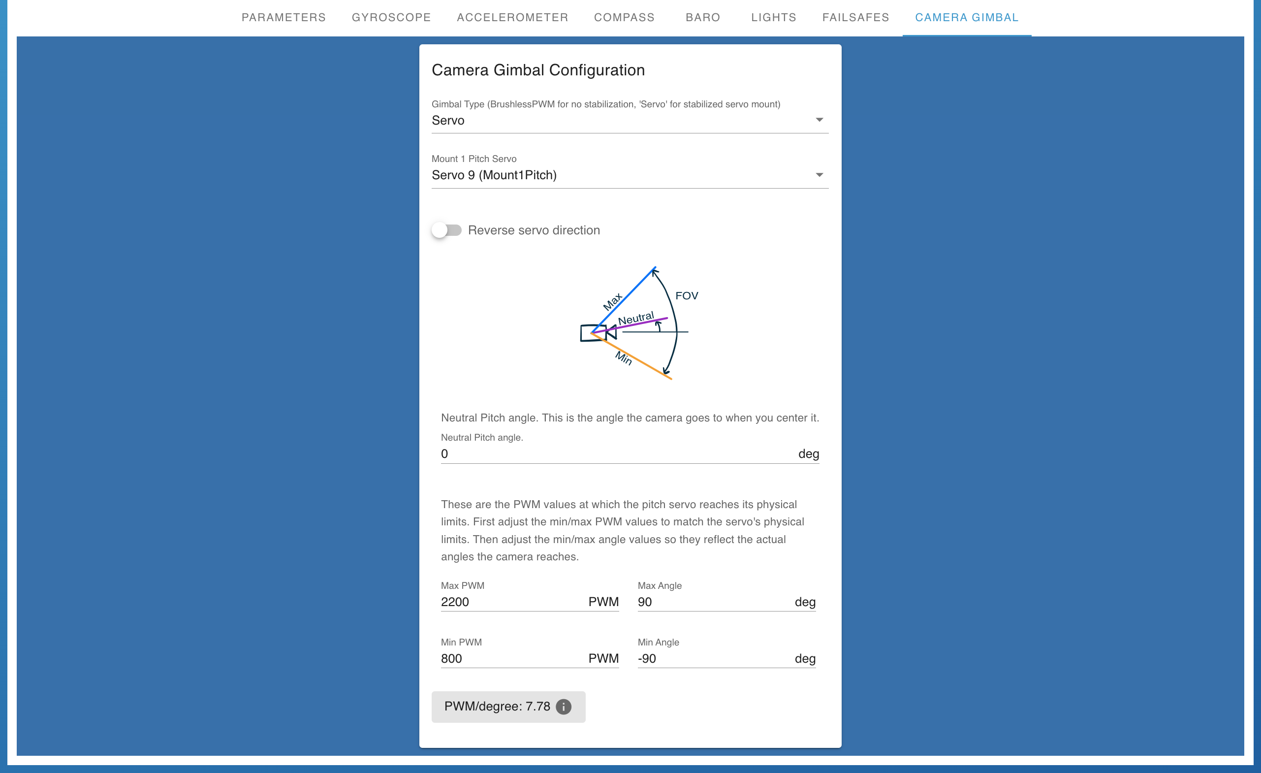 Vehicle Setup Configure Gimbal