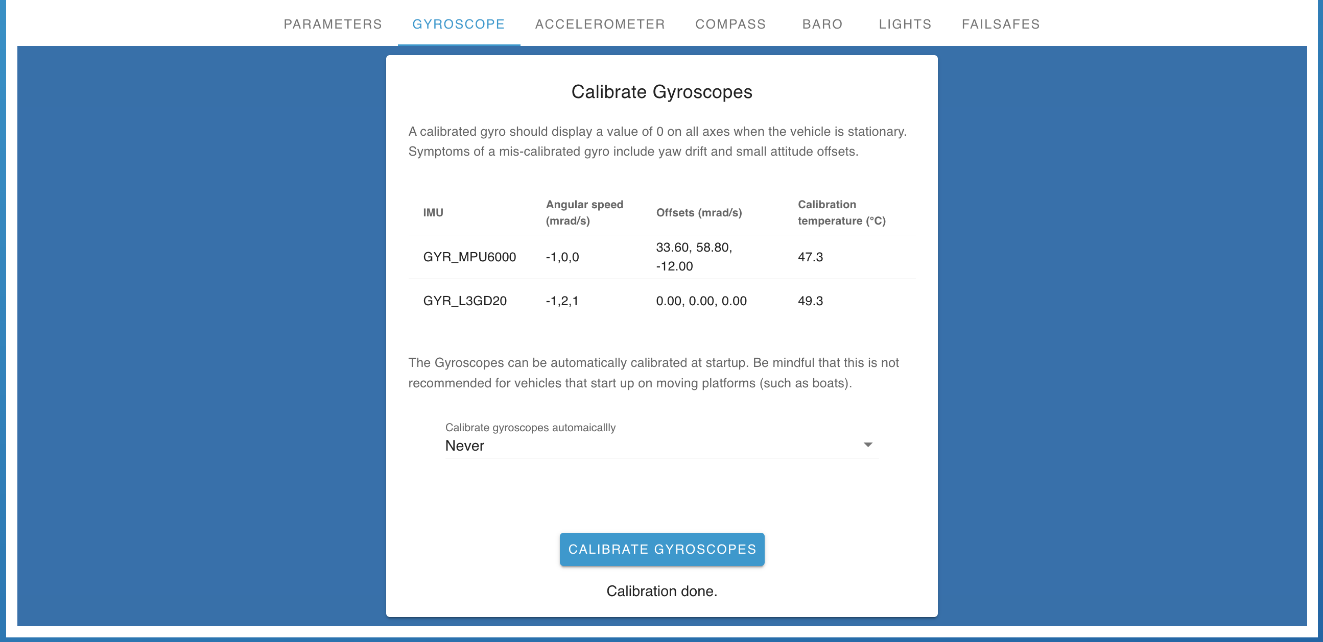 Vehicle Setup Configure Gyro